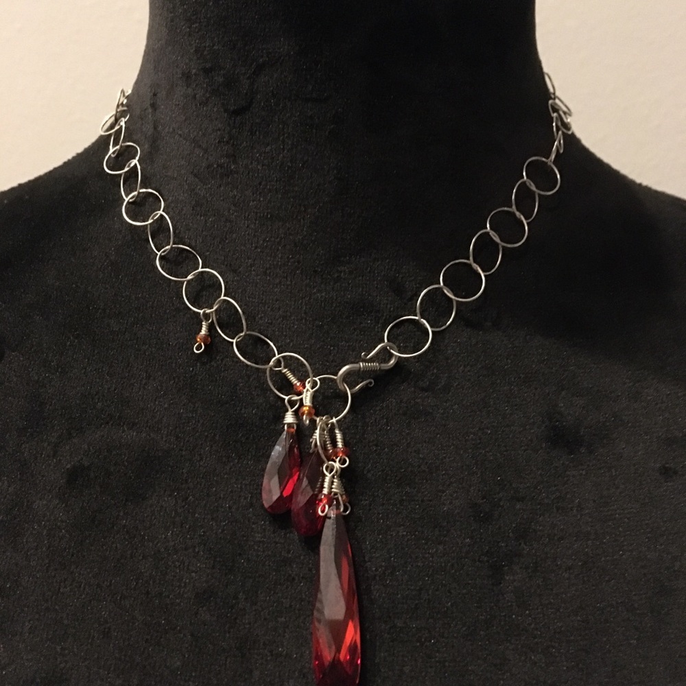 Faceted Paprika Swarovski Teardrops/Sterling Chain/Earrings. Versatile lengths.
